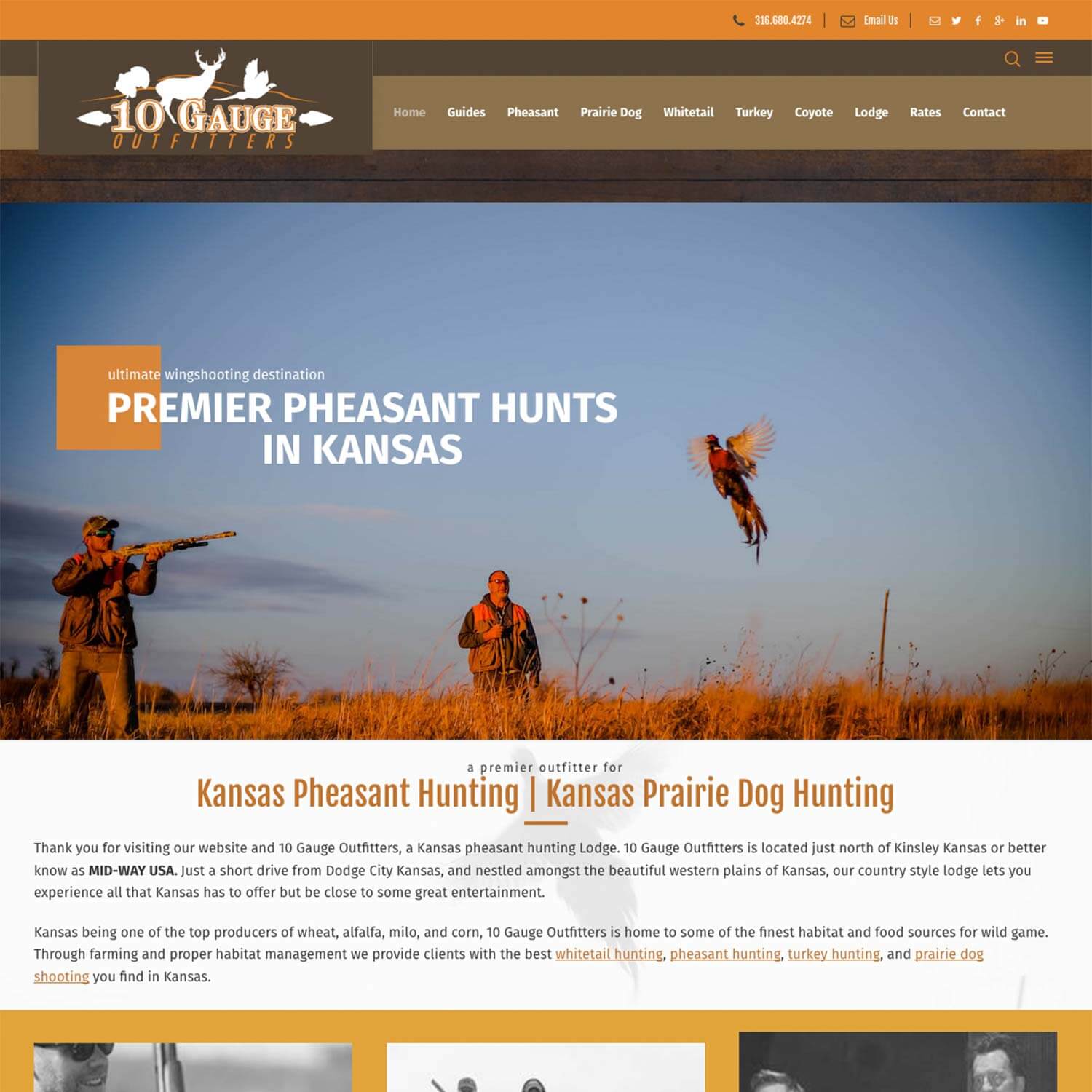 pheasant hunting outfitter custom website design