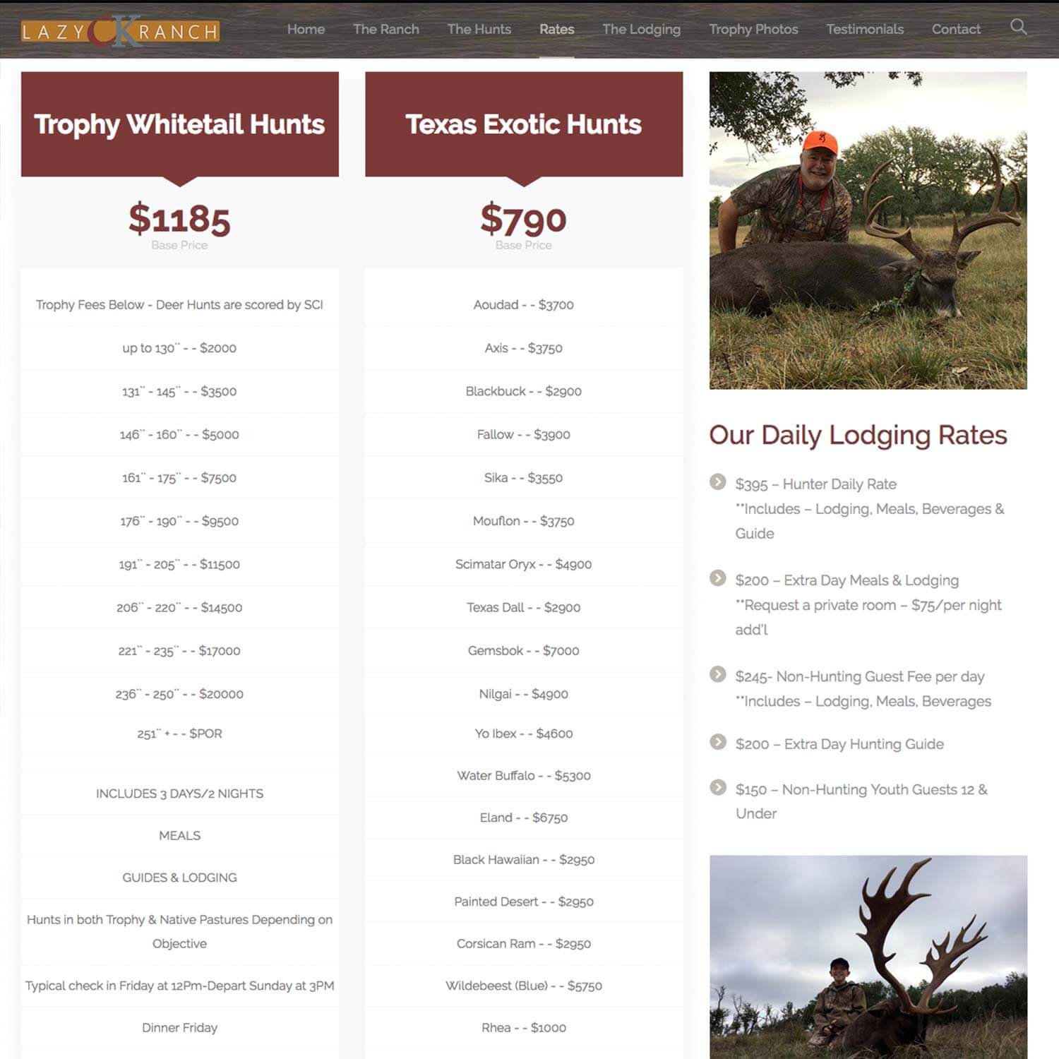 Texas hunting ranches custom website design